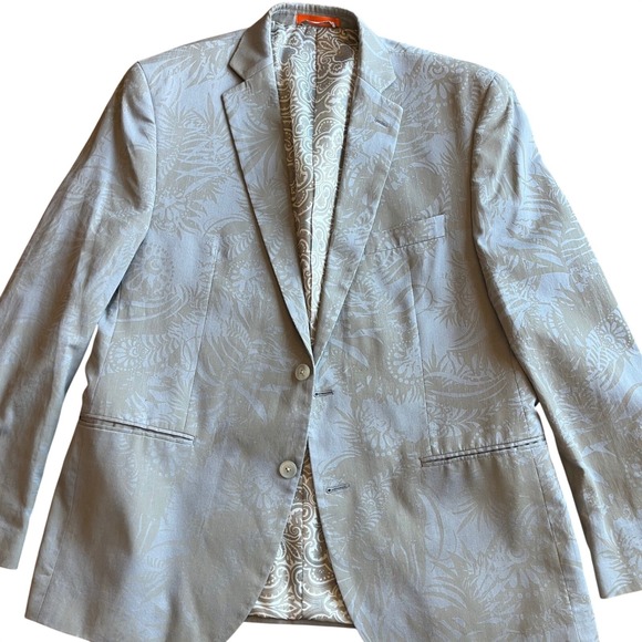 TALLIA Mens Light Gray Floral Paisley Print Blazer Jacket Sport Coat Size 44R - Picture 2 of 6